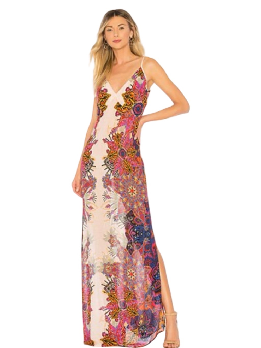 RARE NWT Free People wildflower Multicolor Floral V-Neck Maxi Dress M
